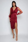 Angel Edge Satin Pearl Midi Dress - Burgundy