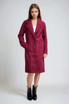 Bordeaux Charm Longline Notch Lapel Coat - Burgundy