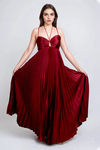 Celestial Dream Keyhole Pleated Maxi Dress - Burgundy