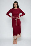 Classic Allure Ribbed Sweater Midi Dress - Burgundy