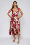 Gentle Charm Floral Slit Midi Dress - Burgundy Cream