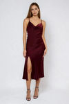 Feel the Sunshine Side Button Satin Midi Dress - Burgundy