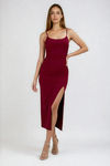 Flirt Light Side Slit Bodycon Midi Dress - Burgundy