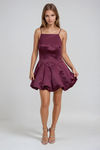 Glamour Bloom Bubble Satin Mini Dress - Burgundy