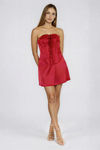 Kiss Gently Lace Up Satin Mini Dress - Burgundy