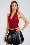 Season of Blooms Lace Halter Top - Burgundy