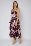 Better in Bloom Floral Tiered Midi Dress - Burgundy White