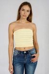 Act Cute Strapless Stripe Crop Top - Butter Yellow