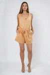 Chill Babe Drawstring Knit Romper - Caramel