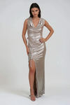 Lustrous Charm Cowl Slit Maxi Dress - Champagne