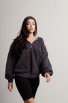Super Soft Charcoal Fuzzy Hoodie Sweater