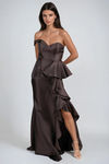 Scarlet Spell One Shoulder Ruffle Maxi Dress - Chocolate