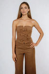 Slay all Day Strapless Bow Jumpsuit - Chocolate
