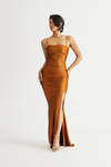 Time To Go High Slit Bodycon Maxi Dress - Copper Brown