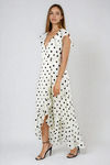 Who's Blushing Now Polka Dot Wrap Maxi Dress - Cream Black