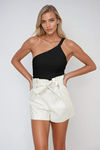 Cinch & Slay Faux Leather Shorts - Cream