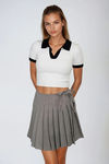 Pretty Pleats Checkered Mini Skirt - Cream Multi
