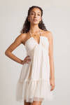 Whisper Gently Cream Swiss Dot Halter Tiered Ruffle Dress