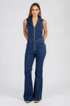 Instant Stunner Belted Denim Jumpsuit - Dark Denim