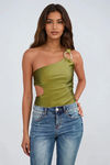 Daring in Silk One Shoulder Bodysuit - Dark Olive