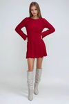 Scarlet Edge Ribbed Sweater Mini Dress - Dark Red
