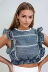 Rustic Charm Ruffle Crop Top - Denim Blue