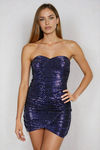 Sparkle Free Ruched Sequin Mini Dress - Dk Blue