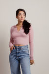 All Play Dusty Pink Ribbed Collared Knit Crop Top