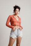 Sivir Dusty Red Thermal Collared Button Crop Top