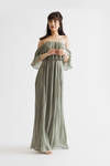 Free Spirited Dusty Sage Pleated Off Shoulder Tube Maxi Dress