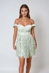 Lace Whisper Floral Off Shoulder Mini Dress - Dusty Sage