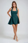 Twirl Charm Halter Bow Mini Dress - Emerald Green