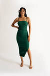 Rosie Emerald Mesh Ruched Side Slit Bodycon Midi Dress