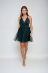 Silken Fire Plunging Tulle Mini Dress - Emerald