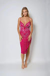 Kiss and Tell Plunging Rhinestone Midi Dress - Fuchsia