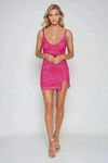 Shine On Slit Sequin Mini Dress - Fuchsia