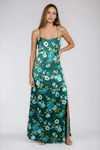 Make Me Yours Floral Satin Maxi Dress - Green Floral