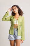 Take Me Out Green Semi-Sheer Open Front Blouse