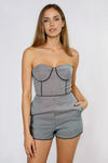 Sweet Vibes Strapless Houndstooth Romper - Grey Black