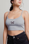 Free Butterfly Embroidered Crop Top - Heather Grey