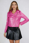 Drift Fresh Zip Front Leather Jacket - Hot Pink