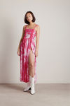 Give Me Attention Hot Pink Tie-Dye Ruched Slit Maxi Dress