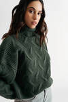 Daily Dose Hunter Green Cable Knit Turtleneck Sweater