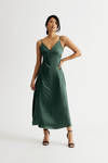 Dance Away Hunter Green Satin Slit Maxi Dress