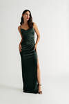 Grand Entrance Hunter Green Pleated Satin Bodycon Maxi Dress