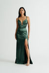 Lost In This Moment Hunter Green Slit Satin Maxi Dress