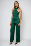 Pretty Problem Cross Halter Jumpsuit - Hunter Green