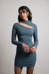 Serina Hunter Green Cut Out Long Sleeve Bodycon Mini Dress