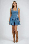 Play It Sweet Halter Denim Mini Dress - Indigo