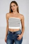 Act Cute Strapless Stripe Crop Top - Ivory